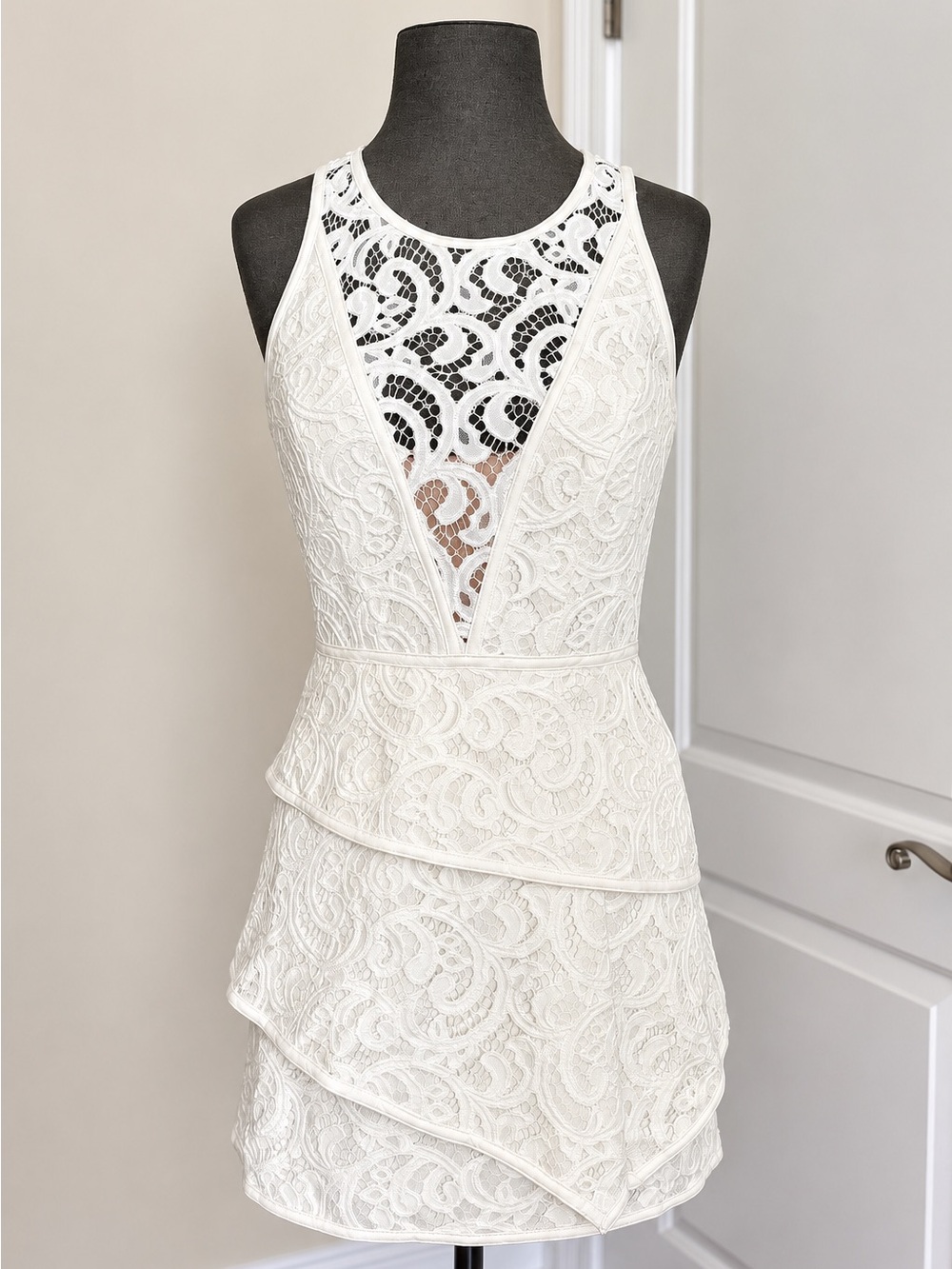 BCBGMaxAzria White Lace Mini Dress